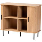 Baxton Studio Lucia Fluted Wood Storage Cabinet - Mid-Century Modern Sideboard with Sliding Tambour Doors, 35" Wide