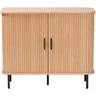 Baxton Studio Lucia Fluted Wood Storage Cabinet - Mid-Century Modern Sideboard with Sliding Tambour Doors, 35" Wide