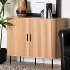 Baxton Studio Lucia Fluted Wood Storage Cabinet - Mid-Century Modern Sideboard with Sliding Tambour Doors, 35" Wide