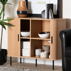 Baxton Studio Lucia Fluted Wood Storage Cabinet - Mid-Century Modern Sideboard with Sliding Tambour Doors, 35" Wide