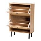 Baxton Studio Remus Wood Shoe Cabinet - 12-Pair Shoe Storage Organizer with 2 Flip Doors, Boho-Chic Compact Hallway or Entryway Furniture