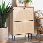 Baxton Studio Remus Wood Shoe Cabinet - 12-Pair Shoe Storage Organizer with 2 Flip Doors, Boho-Chic Compact Hallway or Entryway Furniture
