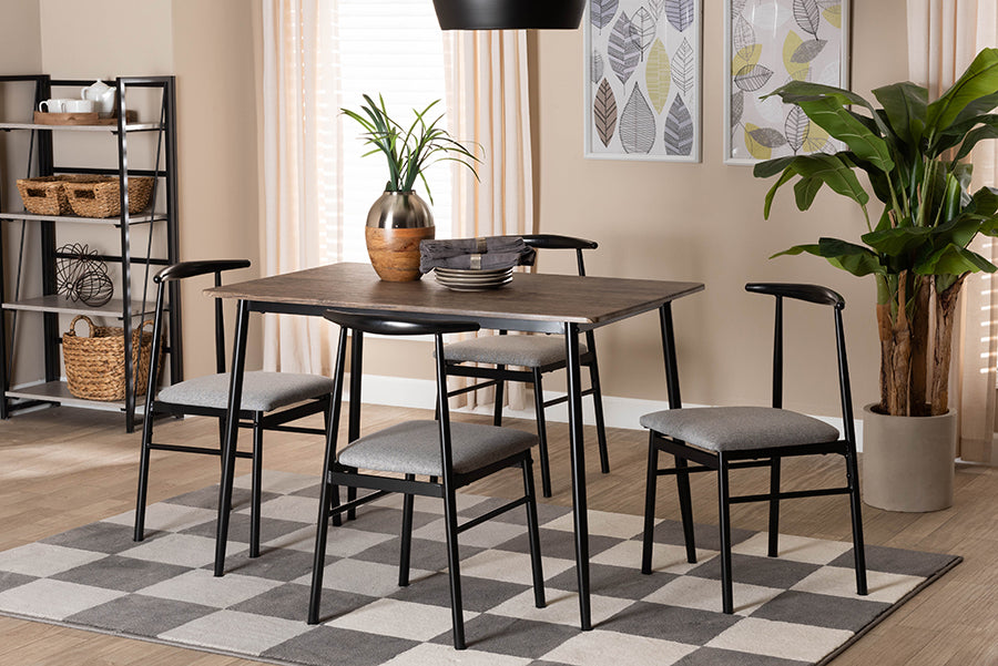 Baxton Studio Arnold Modern Industrial Grey Fabric and Metal Dining Set