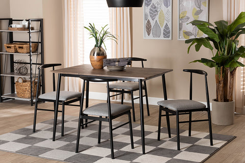 Baxton Studio Arnold Modern Industrial Grey Fabric and Metal Dining Set
