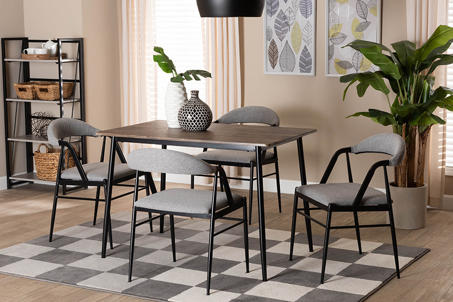 Baxton Studio Orrin Modern Industrial Grey Fabric and Metal Dining Set