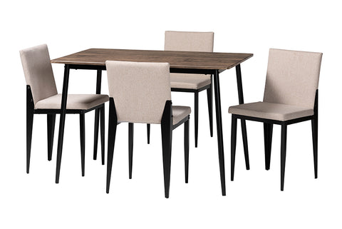 Baxton Studio Bishop Industrial Beige Fabric and Metal Dining Set