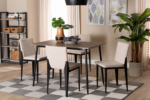 Baxton Studio Bishop Industrial Beige Fabric and Metal Dining Set