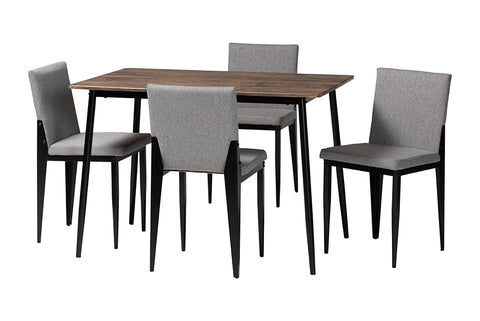 Baxton Studio Bishop Industrial Grey Fabric and Metal Dining Set
