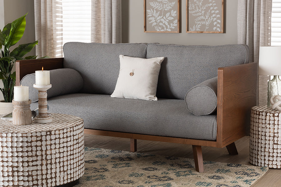 Baxton Studio Uriel Mid-Century Modern Grey Boucle Fabric Sofa