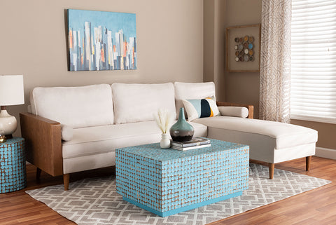 Baxton Studio Harleson Mid-Century Modern Beige Fabric and Walnut Brown Wood Right Facing Sectional Sofa