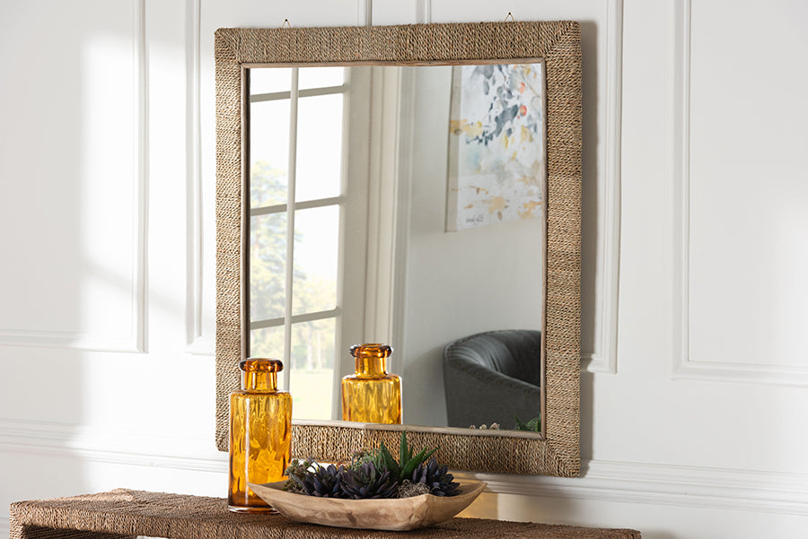 bali & pari Geralyn Japandi Natural Seagrass Square Wall Mirror
