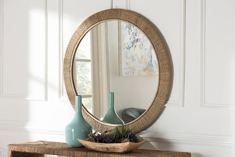 bali & pari Geralyn Japandi Natural Seagrass Round Wall Mirror