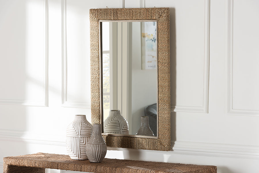 bali & pari Geralyn Japandi Natural Seagrass Rectangular Wall Mirror