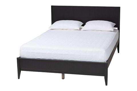Baxton Studio Primrose Mid-Century Black Fluted Wood King Size Platform Bed