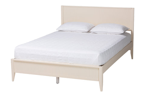 Baxton Studio Primrose Mid-Century Ivory Fluted Wood King Size Platform Bed
