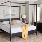 Baxton Studio Primrose Mid-Century Black Fluted Wood King Size 4-Piece Canopy Bedroom Set