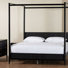 Baxton Studio Primrose Mid-Century Black Fluted Wood King Size 4-Piece Canopy Bedroom Set