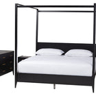 Baxton Studio Primrose Mid-Century Black Fluted Wood King Size 4-Piece Canopy Bedroom Set
