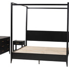 Baxton Studio Primrose Mid-Century Black Fluted Wood King Size 4-Piece Canopy Bedroom Set