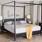 Baxton Studio Primrose Mid-Century Black Fluted Wood King Size Canopy Bed