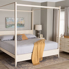 Baxton Studio Primrose Mid-Century Ivory Fluted Wood King Size 4-Piece Canopy Bedroom Set