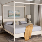 Baxton Studio Primrose Mid-Century Ivory Fluted Wood King Size Canopy Bed