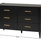 Baxton Studio Primrose Mid-Century Black Fluted Wood 6-Drawer Dresser