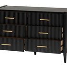 Baxton Studio Primrose Mid-Century Black Fluted Wood 6-Drawer Dresser
