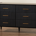 Baxton Studio Primrose Mid-Century Black Fluted Wood 6-Drawer Dresser