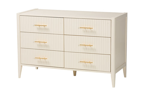 Baxton Studio Primrose Mid-Century Ivory Fluted Wood 6-Drawer Dresser