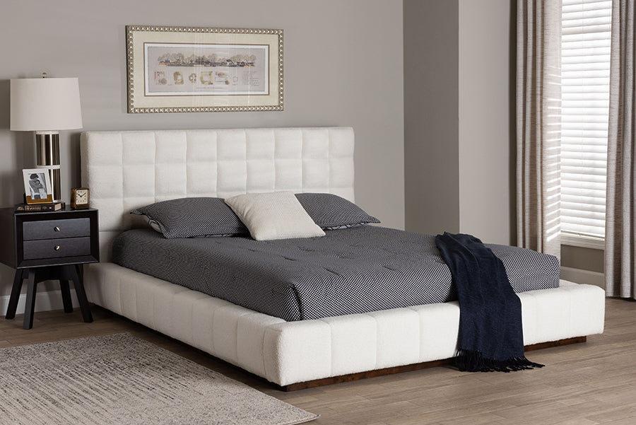 Baxton Studio Braylin Glam and Luxe Teddy-Bear Fabric King Size Platform Bed