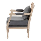 Baxton Studio Clemence French Provincial Grey Fabric Whitewashed Mahogany Wood Armchair