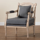 Baxton Studio Clemence French Provincial Grey Fabric Whitewashed Mahogany Wood Armchair