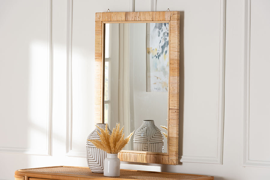 bali & pari Lankston Bohemian Natural Rattan Rectangle Accent Wall Mirror
