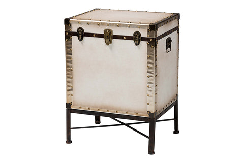 Baxton Studio Laura Vintage White Canvas Lift-Top Trunk End Table