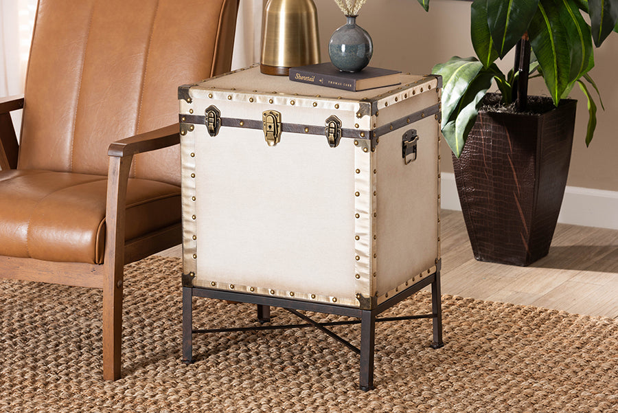 Baxton Studio Laura Vintage White Canvas Lift-Top Trunk End Table