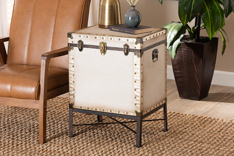 Baxton Studio Laura Vintage White Canvas Lift-Top Trunk End Table