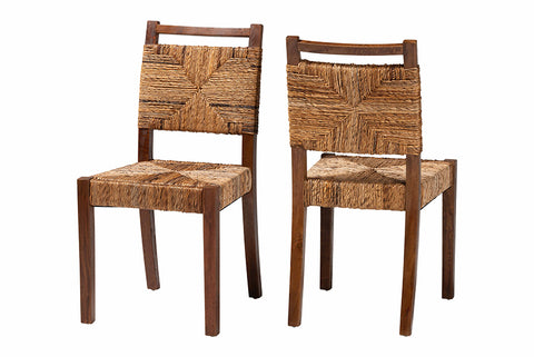 bali & pari Cordoba Bohemian Natural Seagrass and Mahogany Wood 2-Piece Dining Chair