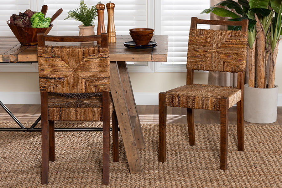 bali & pari Cordoba Bohemian Natural Seagrass and Mahogany Wood 2-Piece Dining Chair