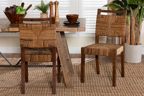 bali & pari Cordoba Bohemian Natural Seagrass and Mahogany Wood 2-Piece Dining Chair