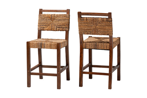 bali & pari Cordoba Bohemian Natural Seagrass and Mahogany Wood 2-Piece Counter Stool Set