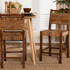 bali & pari Cordoba Bohemian Natural Seagrass and Mahogany Wood 2-Piece Counter Stool Set
