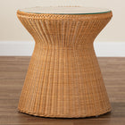 bali & pari Nina Bohemian Light Honey Braided Rattan End Table with Glass Tabletop