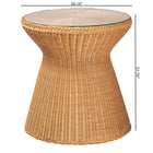 bali & pari Nina Bohemian Light Honey Braided Rattan End Table with Glass Tabletop