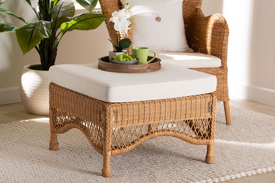 bali & pari Brooklyn Bohemian Light Honey Braided Rattan Ottoman Stool