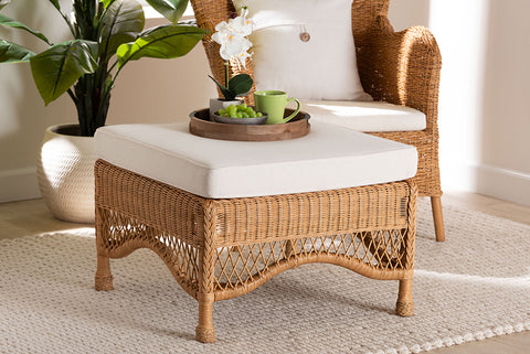 bali & pari Brooklyn Bohemian Light Honey Braided Rattan Ottoman Stool
