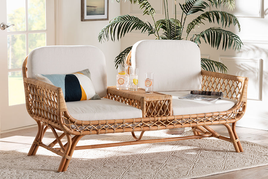 bali & pari Pakis Bohemian Light Honey Rattan Tete-a-Tete Sofa