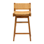 bali & pari Asgart Bohemian Natural Rattan and Mahogany Wood Bar Stool