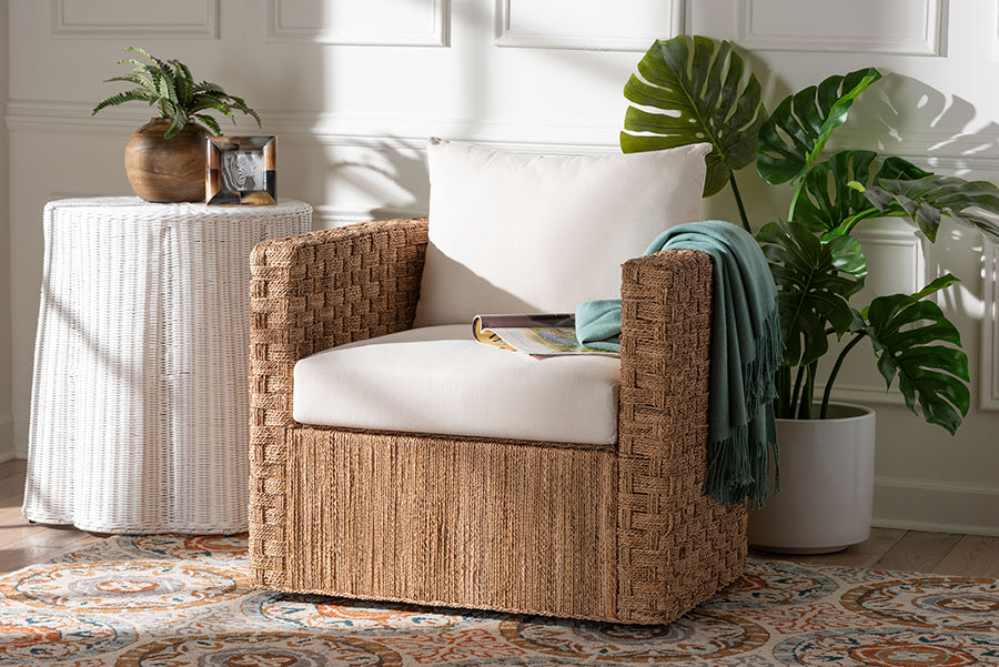 bali & pari Rhinos Bohemian Light Brown Seagrass Tuxedo Arm Chair
