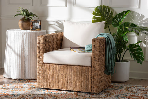bali & pari Rhinos Bohemian Light Brown Seagrass Tuxedo Arm Chair